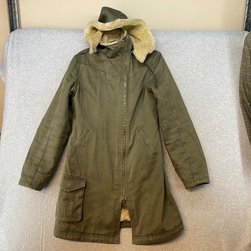Hemp HoodLamb Women's Med • Green Long Parka • Heavy Hemp • Full Zip Coat